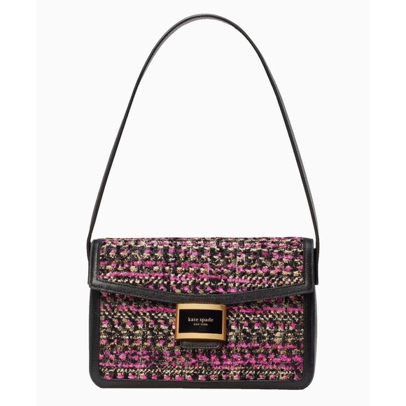 New Kate Spade Katy Tweed Flap Shoulder bag Pink Multi - Picture 1 of 6